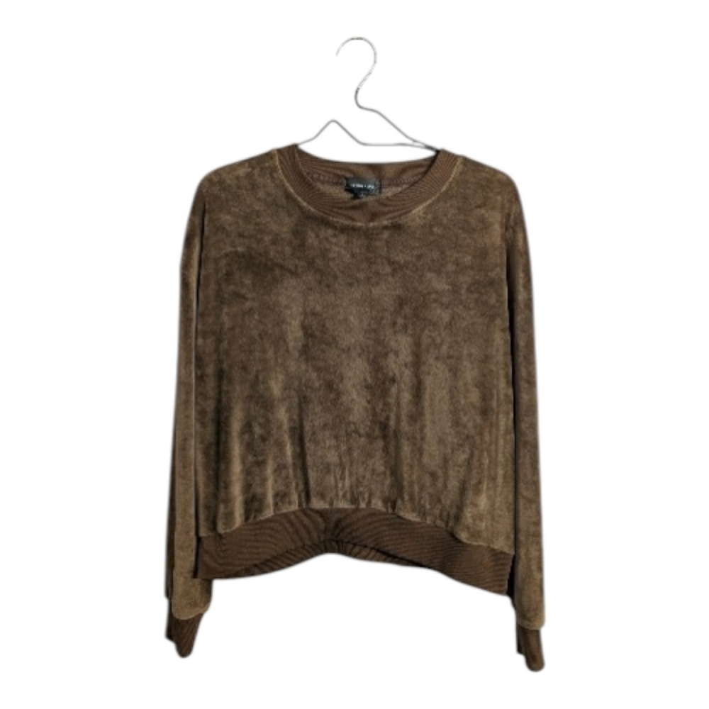 Summersalt The Plush Velour Relaxed Crew Sweatshirt Brown Loungewear Cozy L